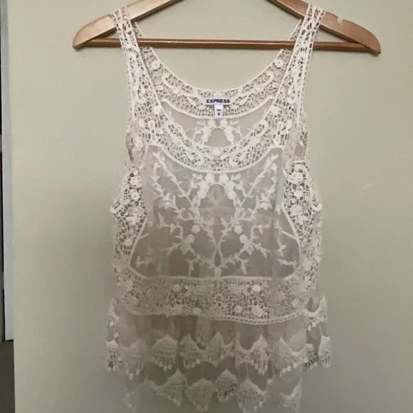 Express Extra Small Lace Crochet Cream Top - Picture 3 of 10